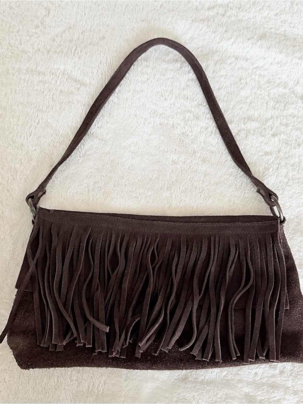 Vintage Genuine Suede Brown Fringe Shoulder Bag